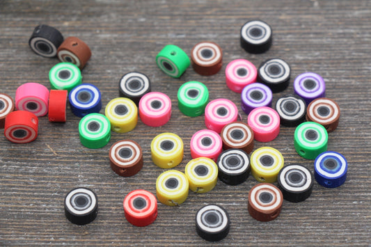 Evil Eye Polymer Clay Beads, Eye Clay Beads, Multicolored Evil Eye Cane Beads, Assorted Evil Eye Beads, Rainbow Evil Eye Slice Beads #217