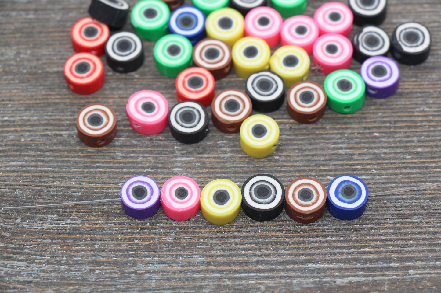 Evil Eye Polymer Clay Beads, Eye Clay Beads, Multicolored Evil Eye Cane Beads, Assorted Evil Eye Beads, Rainbow Evil Eye Slice Beads #217
