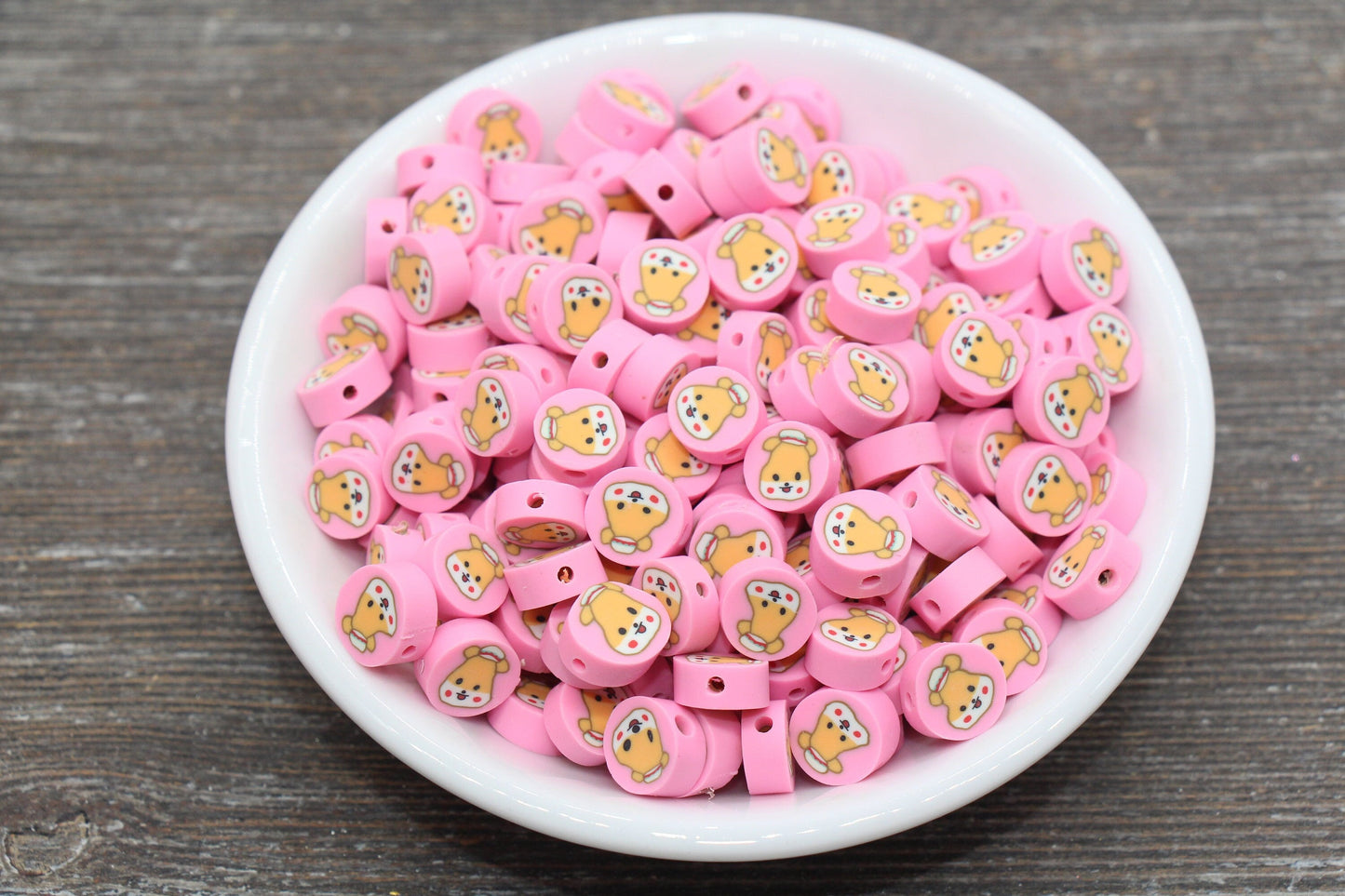 Kawaii Puppy Polymer Clay Beads, Dog Clay Beads, Puppy Clay Round Loose Beads, Jewelry Beads, Bead for Bracelet #225
