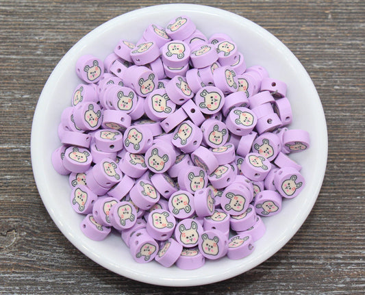 Kawaii Bunny Polymer Clay Beads, Lavender Bunny Clay Beads, Bunny Clay Loose Beads, Jewelry Beading Supplies, Clay Beads #208