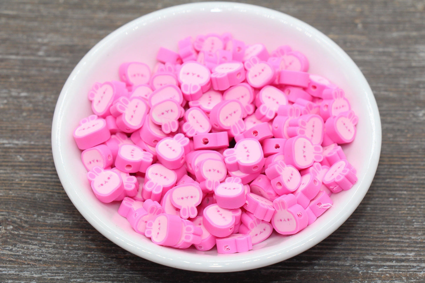 Kawaii Bunny Polymer Clay Beads, Pink Bunny Clay Beads, Bunny Clay Loose Beads, Jewelry Beading Supplies, Clay Beads #209