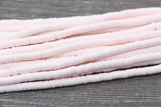 6mm Light Pink Heishi Beads, Polymer Clay Disc Beads, African Disc Beads, Vinyl Heishi, 16 inch Strand #278