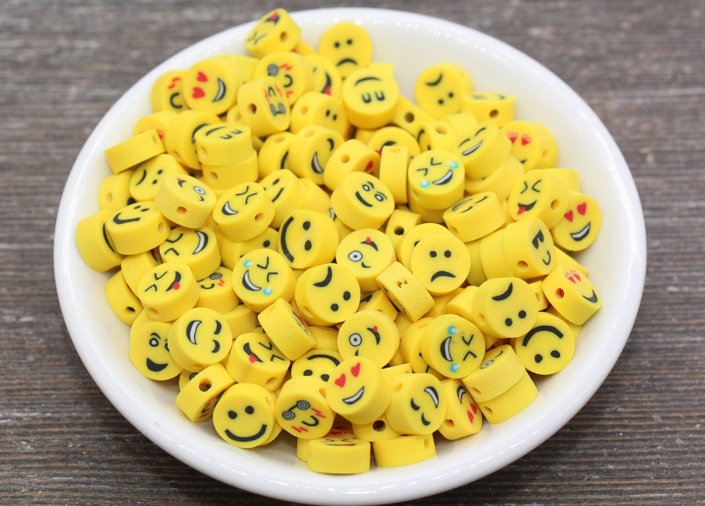 Emoji Polymer Clay Beads, Yellow Emoji Fimo Cane Beads, Assorted Emoji Beads, Smiley Face Beads, Facial Expression Beads #216