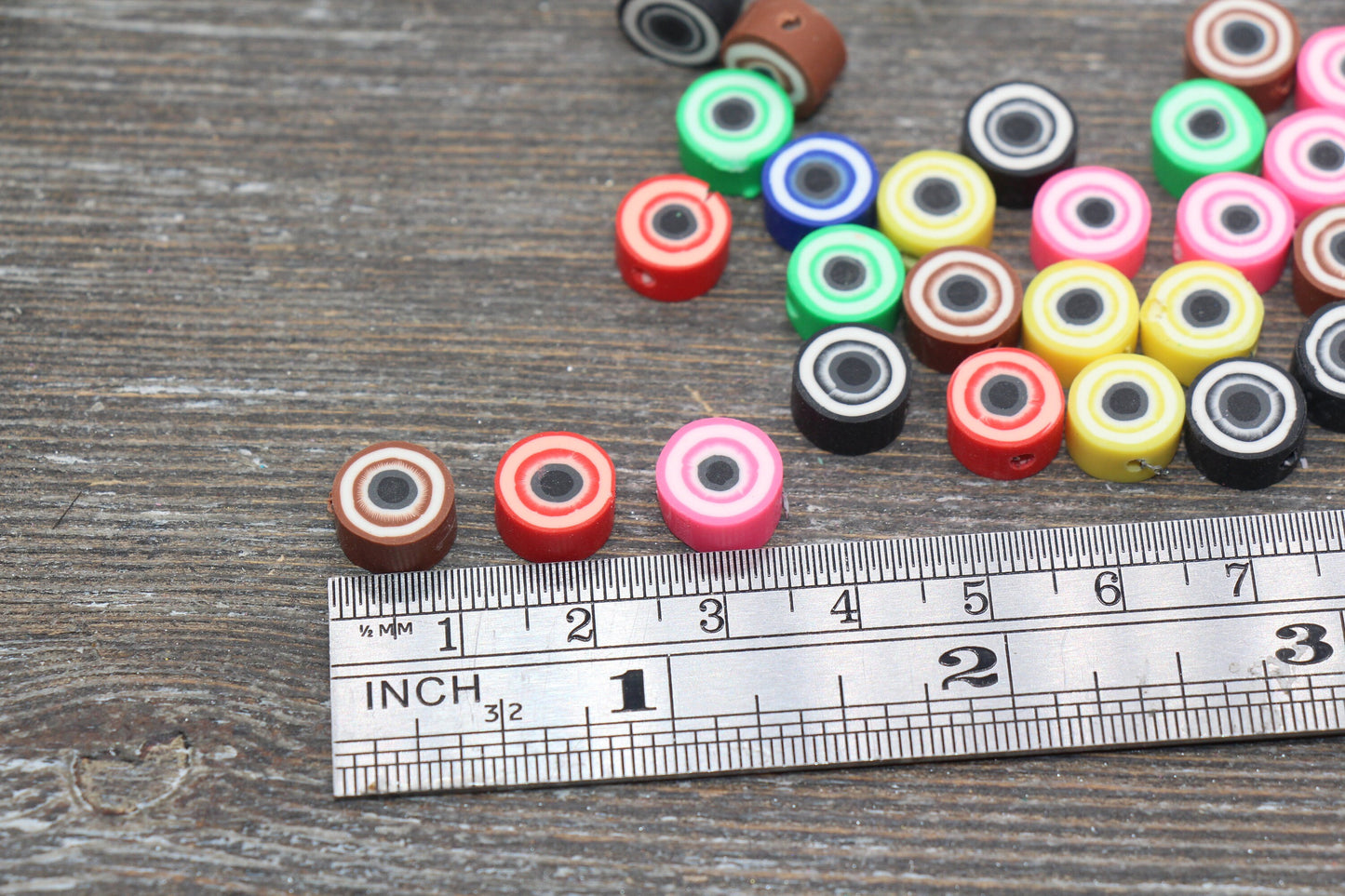 Evil Eye Polymer Clay Beads, Eye Clay Beads, Multicolored Evil Eye Cane Beads, Assorted Evil Eye Beads, Rainbow Evil Eye Slice Beads #217
