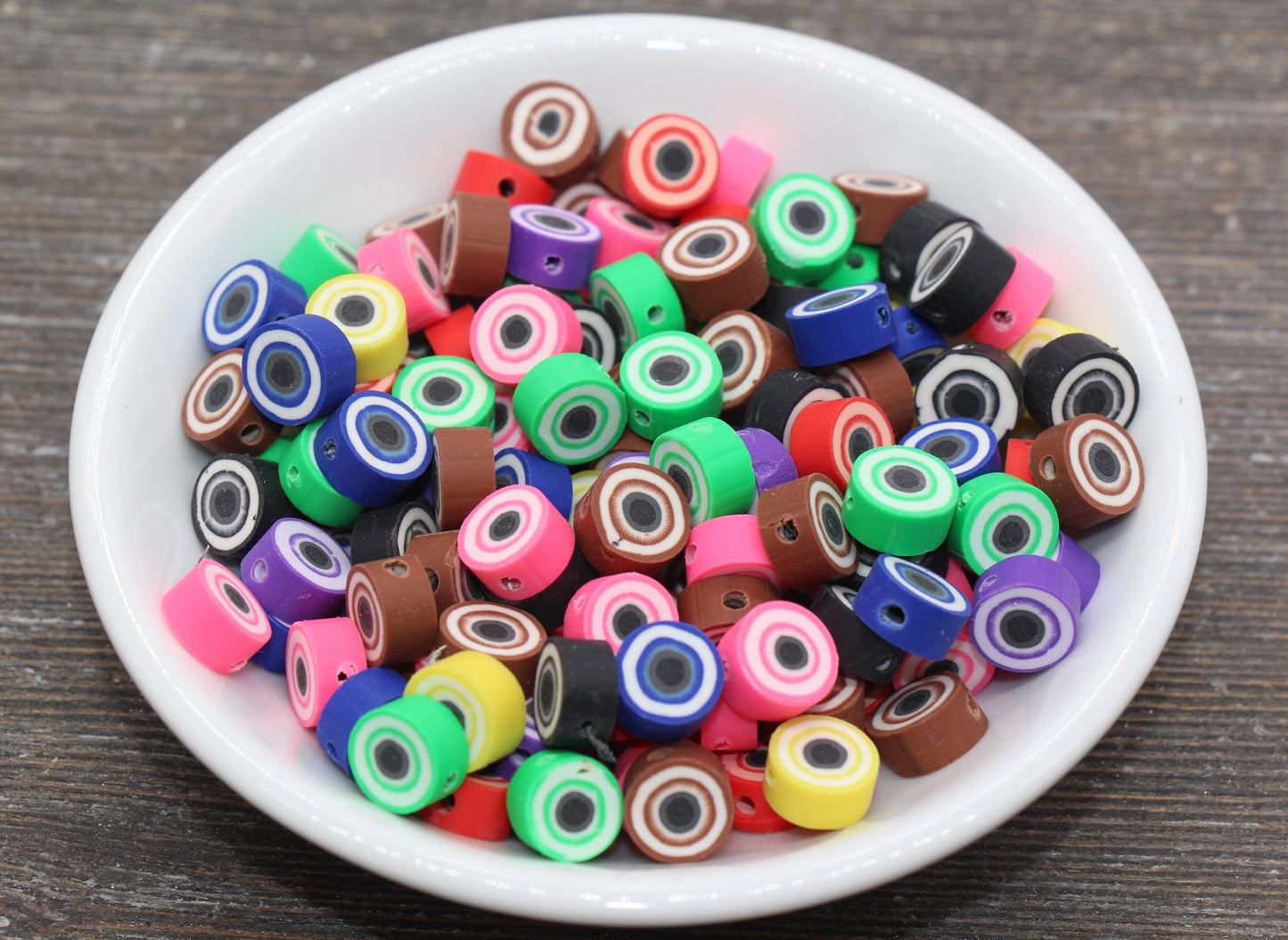 Evil Eye Polymer Clay Beads, Eye Clay Beads, Multicolored Evil Eye Cane Beads, Assorted Evil Eye Beads, Rainbow Evil Eye Slice Beads #217