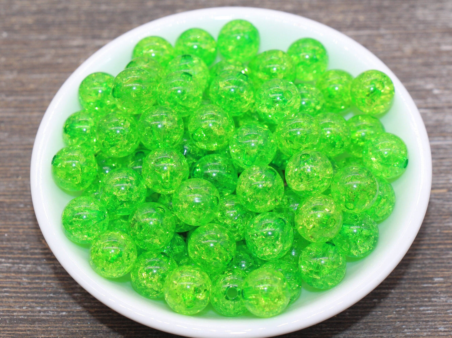 12mm Green Crackle Gumball Beads, Acrylic Crackle Loose Beads, Bubblegum Beads, Chunky Beads, Smooth Round Plastic Beads #1521