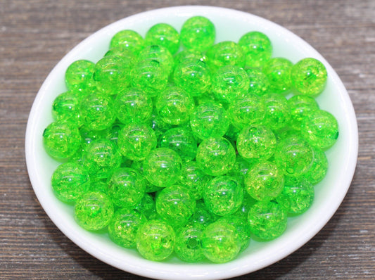 12mm Green Crackle Gumball Beads, Acrylic Crackle Loose Beads, Bubblegum Beads, Chunky Beads, Smooth Round Plastic Beads #1521