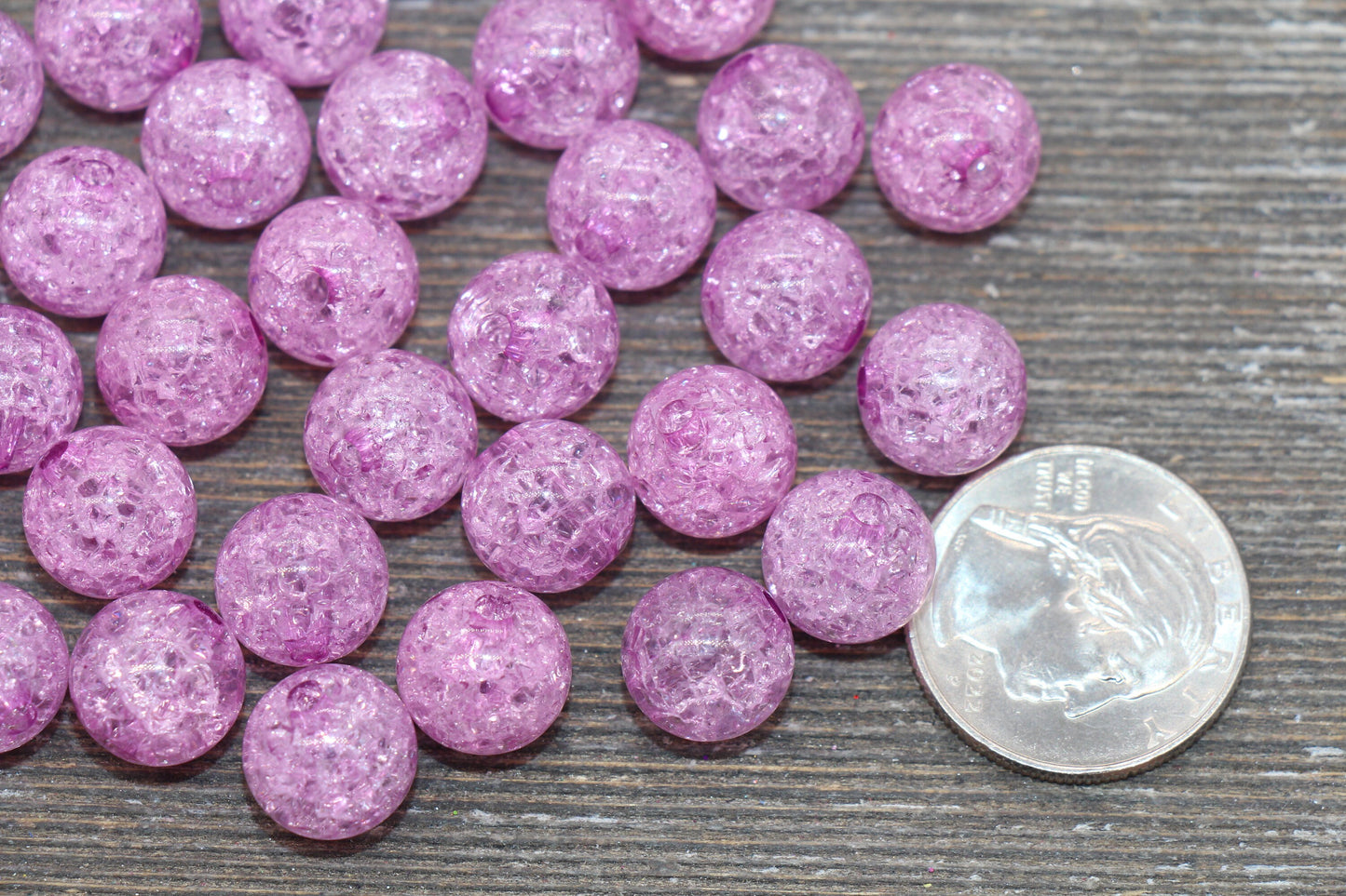 12mm Violet Pink Crackle Gumball Beads, Acrylic Crackle Loose Beads, Bubblegum Beads, Chunky Beads, Smooth Round Plastic Beads #1513