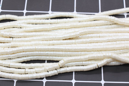 6mm Shimmer Cream Polymer Clay Disc Beads, Cream Heishi Beads, African Disc Beads, Vinyl Heishi, 16 inch Strand #423