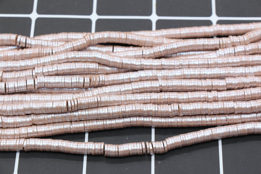 6mm Shimmer Rose Gold Polymer Clay Disc Beads, Rose Gold Heishi Beads, African Disc Beads, Vinyl Heishi, 16 inch Strand #442