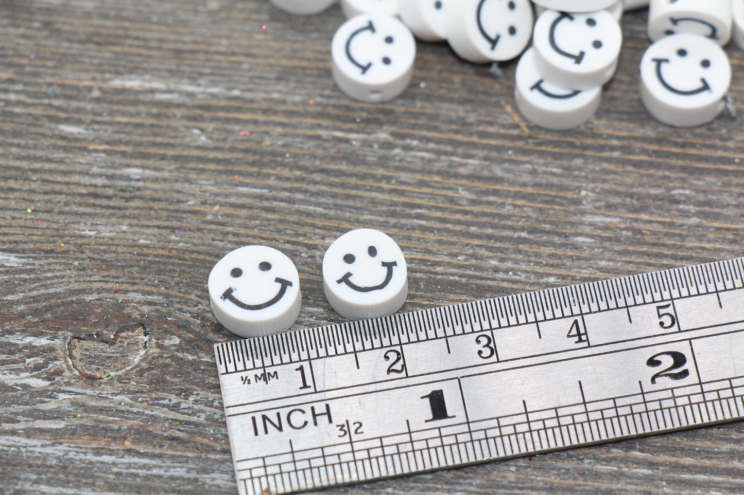 White Smiley Face Polymer Clay Beads, Smiley Face Fimo Cane Beads, Happy Face Emoji Beads, Bead for Bracelet, Beading Supplies #232
