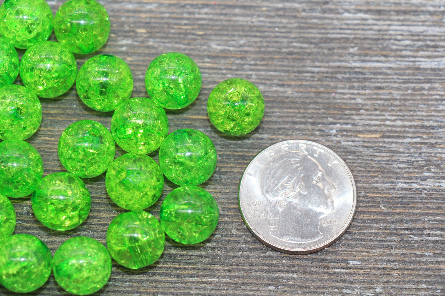 12mm Green Crackle Gumball Beads, Acrylic Crackle Loose Beads, Bubblegum Beads, Chunky Beads, Smooth Round Plastic Beads #1521