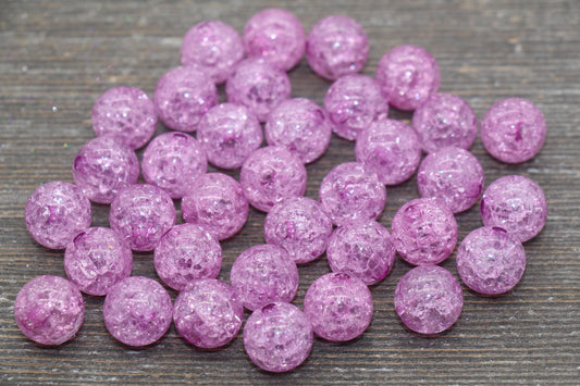 12mm Violet Pink Crackle Gumball Beads, Acrylic Crackle Loose Beads, Bubblegum Beads, Chunky Beads, Smooth Round Plastic Beads #1513