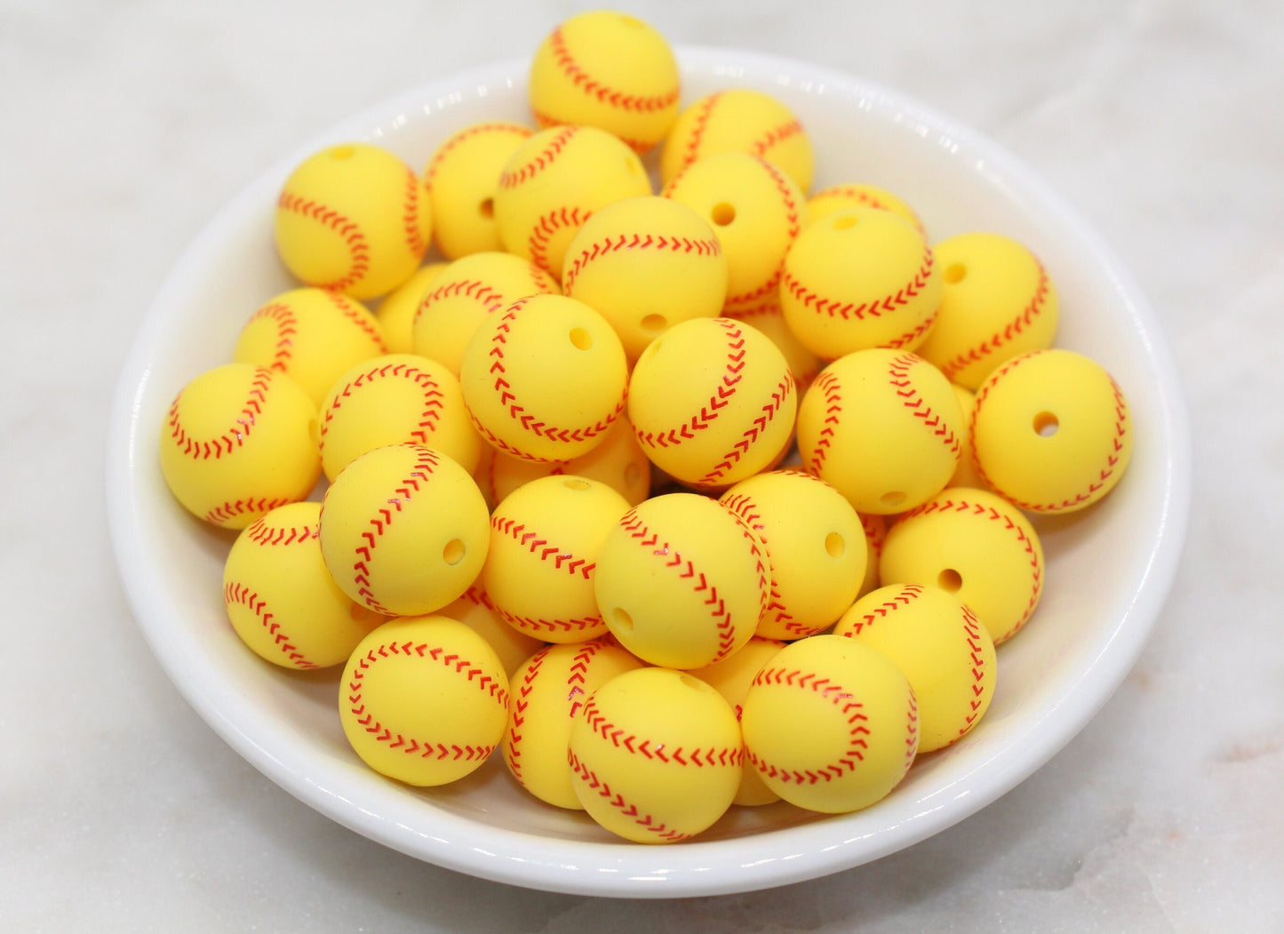 Softball Silicone Beads, Sports Print Silicone Beads, Round Sports Ball Beads, Chunky Beads, Silicone Beads #246