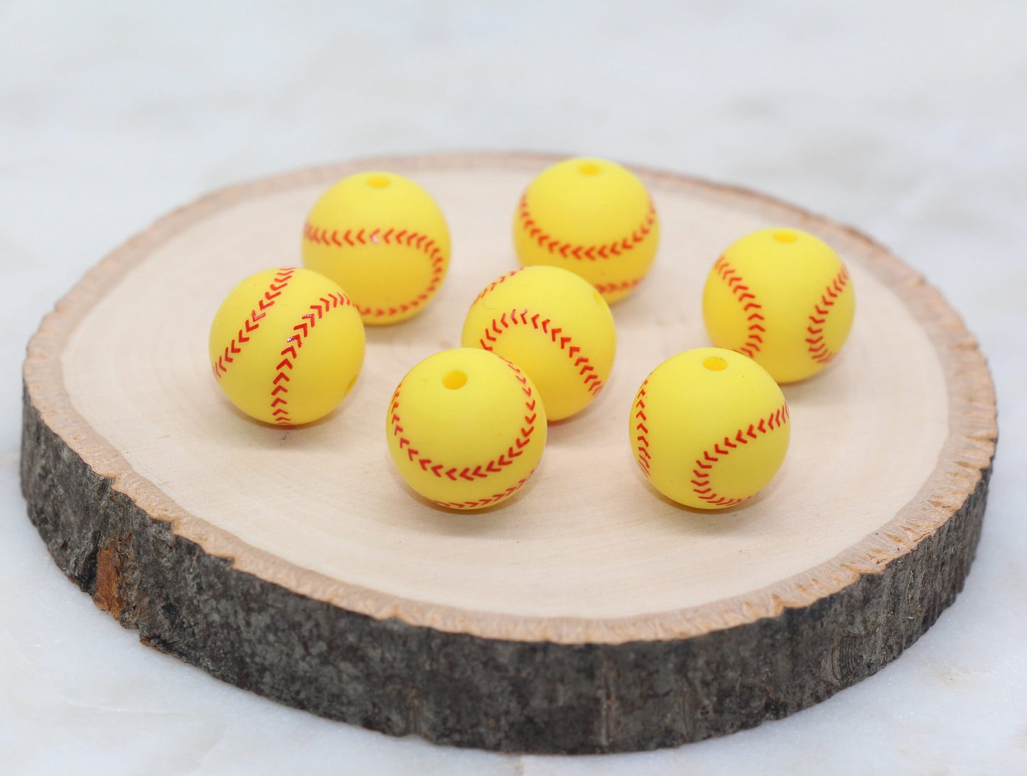 Softball Silicone Beads, Sports Print Silicone Beads, Round Sports Ball Beads, Chunky Beads, Silicone Beads #246