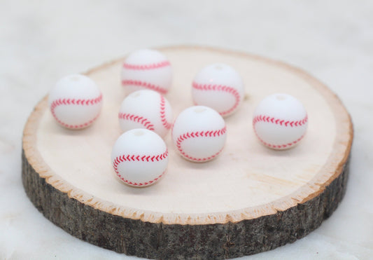 Baseball Silicone Beads, Sports Print Silicone Beads, Round Sports Ball Beads, Chunky Beads, Silicone Beads #247