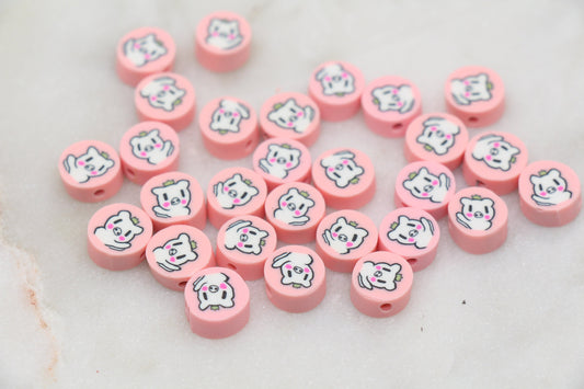 Kawaii Pig Polymer Clay Beads, Pig Clay Beads, Animal Beads, Jewelry Beads #253