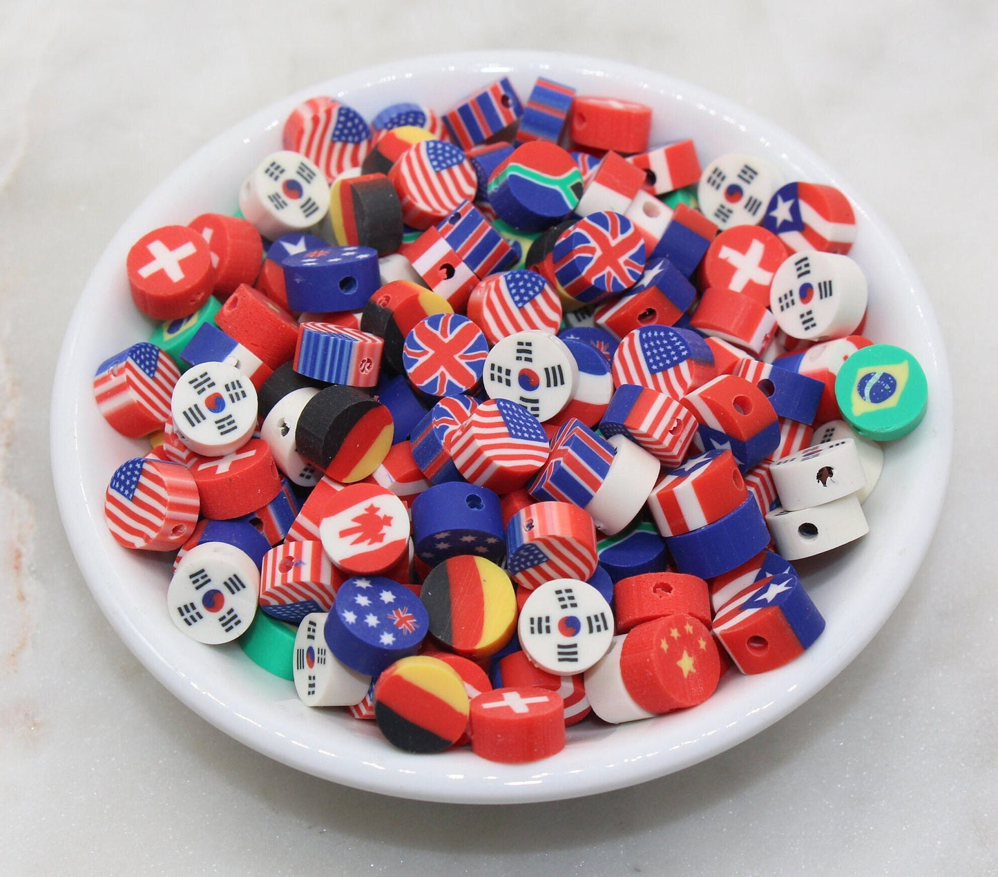 National Flag Clay Beads, Countries Flag Polymer Clay Beads, Round Clay Beads, Jewelry Beads, Bead for Bracelet #259