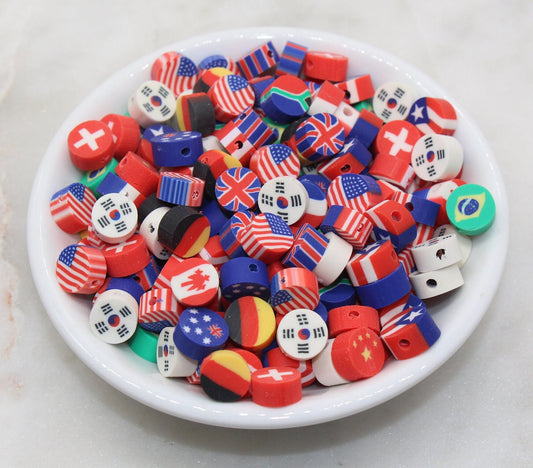 National Flag Clay Beads, Countries Flag Polymer Clay Beads, Round Clay Beads, Jewelry Beads, Bead for Bracelet #259