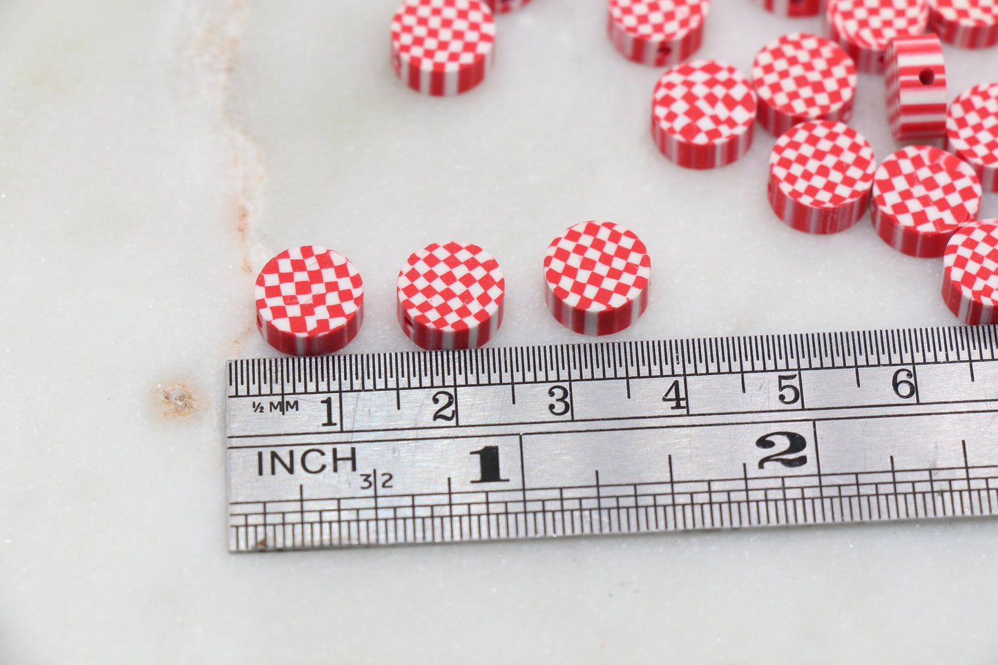 Red Checkered Polymer Clay Beads, Clay Round Beads, Loose Beads, Jewelry Beads, Beads for Bracelet #260
