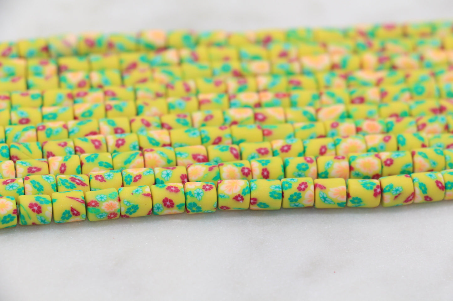 6mm Wide Column Chunky Polymer Clay Beads, Flower Printed Heishi Spacer Beads, Clay Tube Beads, Barrel Beads Heishi Beads #444