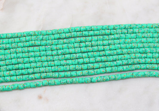 6mm Wide Column Chunky Polymer Clay Beads, Flower Printed Heishi Spacer Beads, Clay Tube Beads, Barrel Beads Heishi Beads #445
