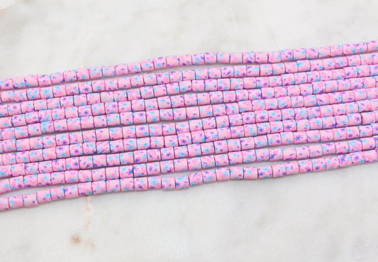 6mm Wide Column Chunky Polymer Clay Beads, Flower Printed Heishi Spacer Beads, Clay Tube Beads, Barrel Beads Heishi Beads #447