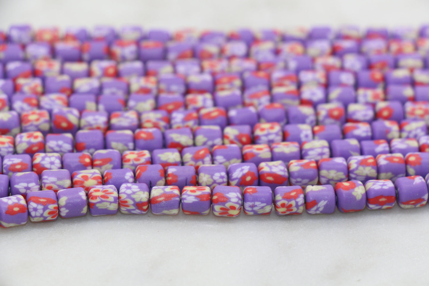 6mm Wide Column Chunky Polymer Clay Beads, Flower Printed Heishi Spacer Beads, Clay Tube Beads, Barrel Beads Heishi Beads #449