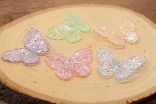 Assort Large Butterfly Pendants, Iridescent Butterfly Pendants, AB Transparent Acrylic Butterfly, Jewelry Making #2648