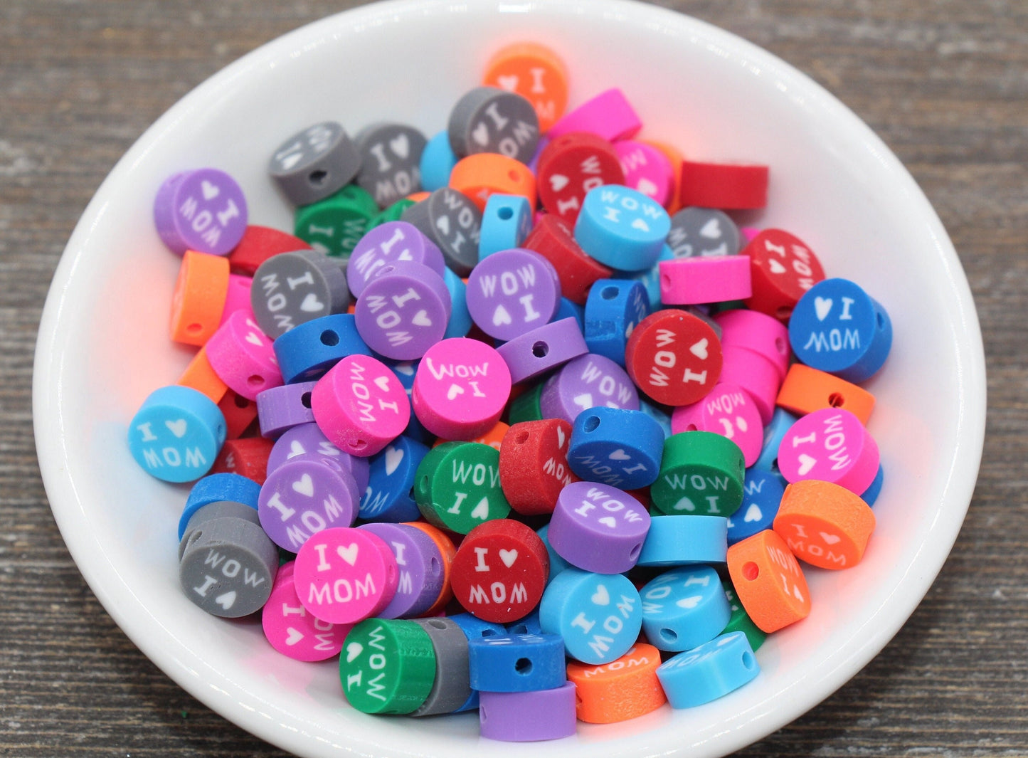 I Love Mom Polymer Clay Beads, Mother's Day Clay Cane Beads, Assorted Beads, Beads for Bracelet, Jewelry Beads #137
