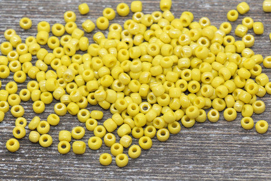 Glossy Glass Seed Beads, 4mm 6/0 Glass Round Seed Beads, Yellow Opaque Seed Beads, Rocailles Beads, Beading Supplies #1183
