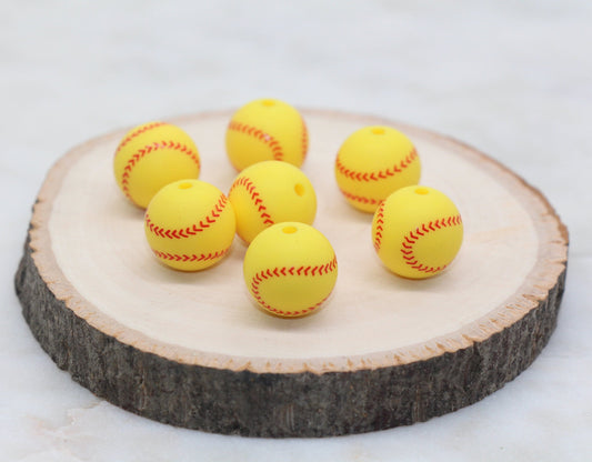 Softball Silicone Beads, Sports Print Silicone Beads, Round Sports Ball Beads, Chunky Beads, Silicone Beads #246