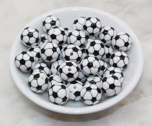 Soccer Ball Silicone Beads, Sports Print Silicone Beads, Round Sports Ball Beads, Chunky Beads, Silicone Beads #248
