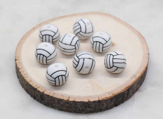 Volleyball Silicone Beads, Sports Print Silicone Beads, Round Sports Ball Beads, Chunky Beads, Silicone Beads #249