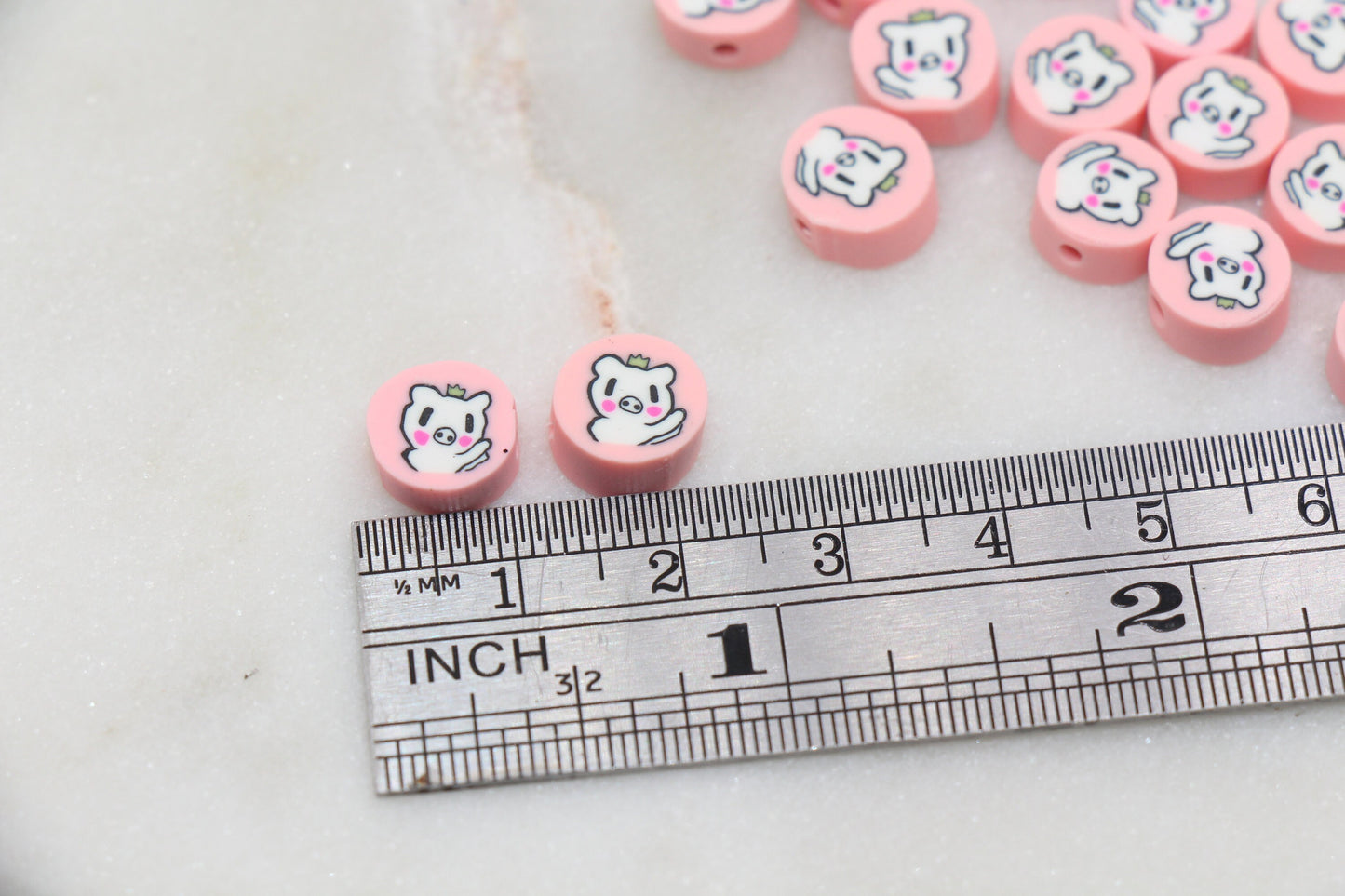 Kawaii Pig Polymer Clay Beads, Pig Clay Beads, Animal Beads, Jewelry Beads #253