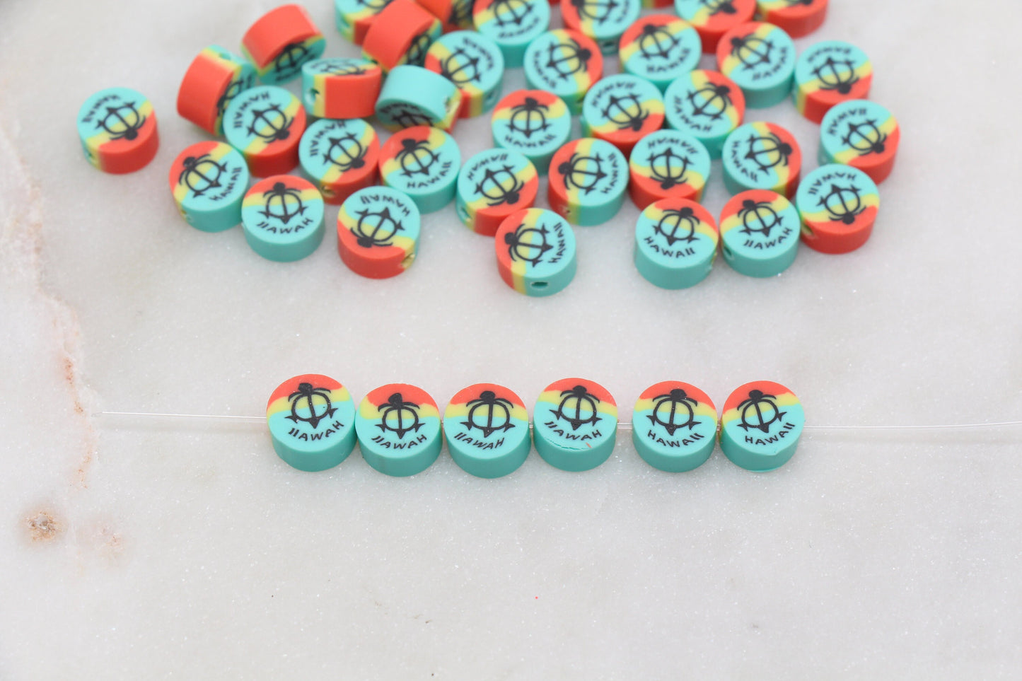 Hawaii Polymer Clay Beads, Sea Turtle Clay Beads, Jewelry Beading Supplies #255