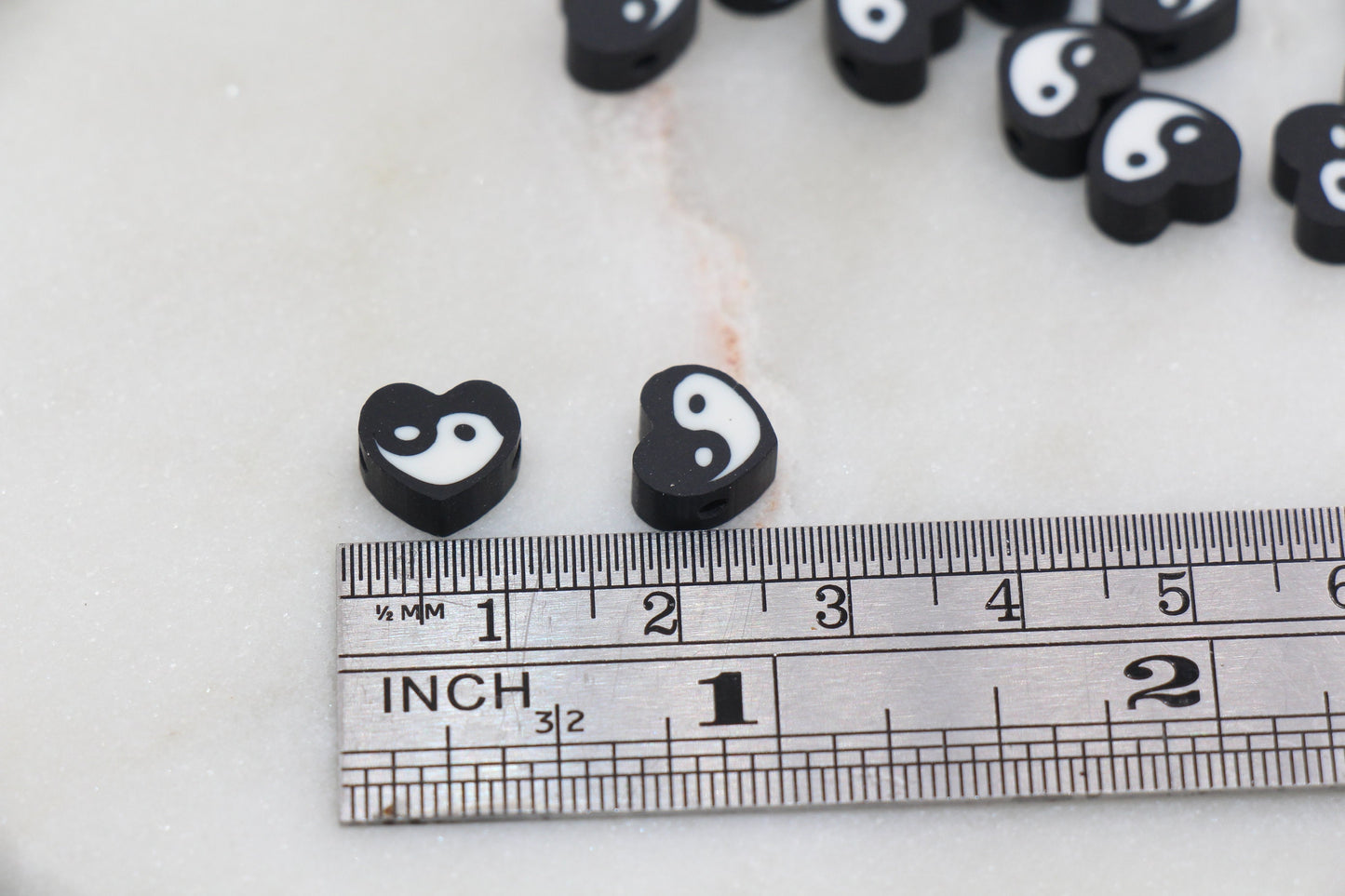 Yin Yang Polymer Clay Beads, Black Yin-Yang Heart Shape Beads, Yin Yang Clay Beads, Jewelry Beads, Beads for Bracelet #256