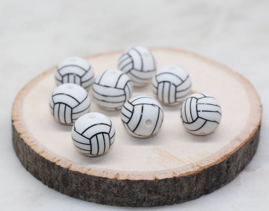 Volleyball Silicone Beads, Sports Print Silicone Beads, Round Sports Ball Beads, Chunky Beads, Silicone Beads #249