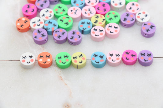 Shy Emoji Face Polymer Clay Beads, Emoji Fimo Cane Beads, Multicolor Clay Beads, Bead for Bracelet #269
