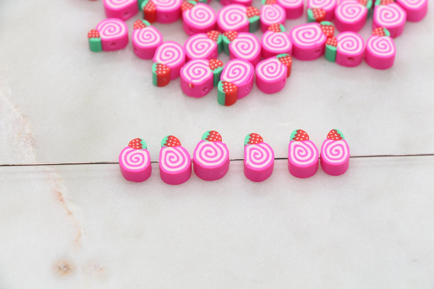 Strawberry Cake Clay Beads, Swirl Cake Polymer Clay Beads, Jewelry Beads, Bead for Bracelet #271