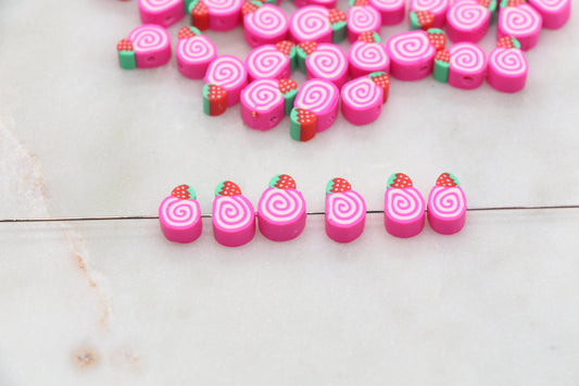 Strawberry Cake Clay Beads, Swirl Cake Polymer Clay Beads, Jewelry Beads, Bead for Bracelet #271