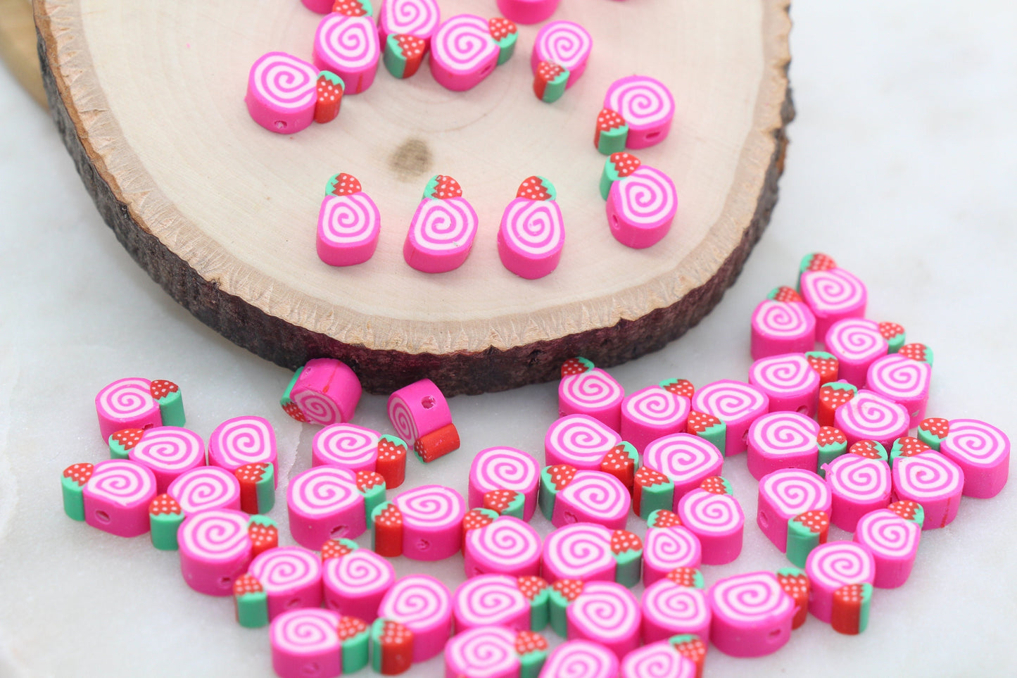 Strawberry Cake Clay Beads, Swirl Cake Polymer Clay Beads, Jewelry Beads, Bead for Bracelet #271