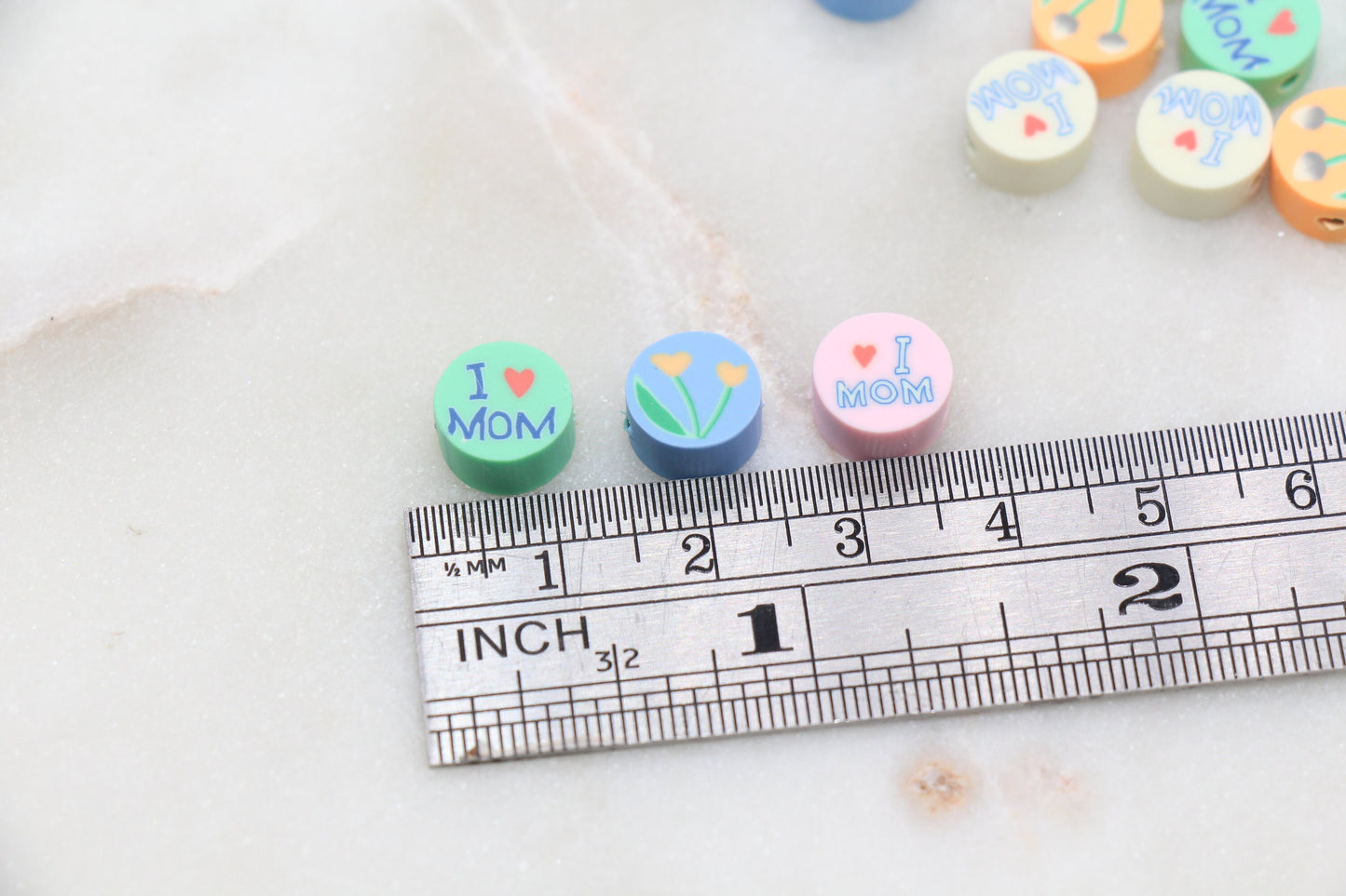 I Love Mom Polymer Clay Beads, Flower Beads, Mother's Day Themed Clay Cane Beads, Assorted Beads, Beads for Bracelet, Jewelry Beads #277