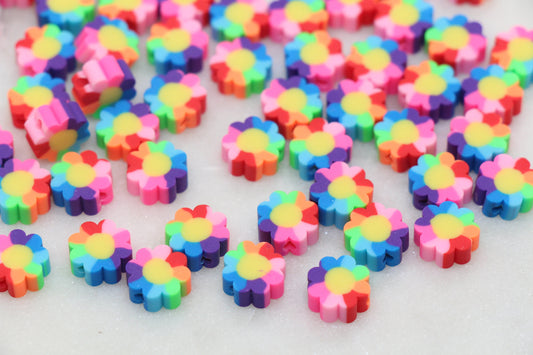 Flower Polymer Clay Beads, Rainbow Flower Clay Beads, Flower Cane Beads, Fimo Cane Beads, Jewelry Beads, Beads for Bracelet #264