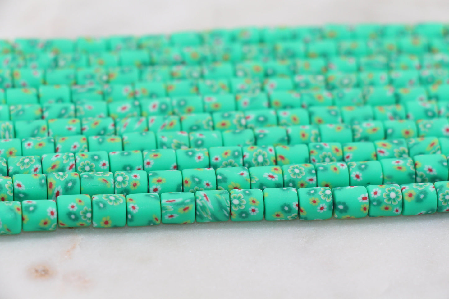 6mm Wide Column Chunky Polymer Clay Beads, Flower Printed Heishi Spacer Beads, Clay Tube Beads, Barrel Beads Heishi Beads #445