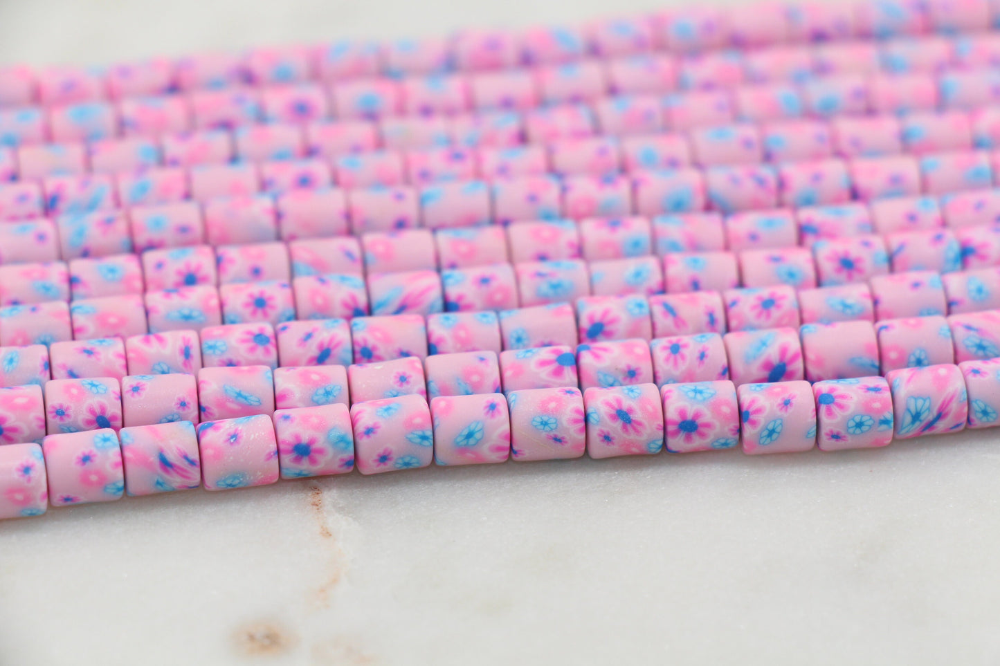 6mm Wide Column Chunky Polymer Clay Beads, Flower Printed Heishi Spacer Beads, Clay Tube Beads, Barrel Beads Heishi Beads #447
