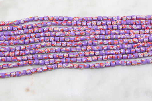 6mm Wide Column Chunky Polymer Clay Beads, Flower Printed Heishi Spacer Beads, Clay Tube Beads, Barrel Beads Heishi Beads #449