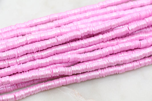 6mm Shimmer Lavender Pink Polymer Clay Disc Beads, Pink Heishi Beads, African Disc Beads, Vinyl Heishi, 16 inch Strand #193