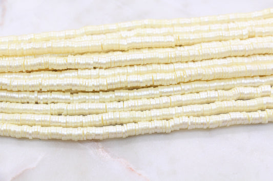 6mm Shimmer Light Yellow Polymer Clay Disc Beads, Yellow Heishi Beads, African Disc Beads, Vinyl Heishi, 16 inch Strand #98