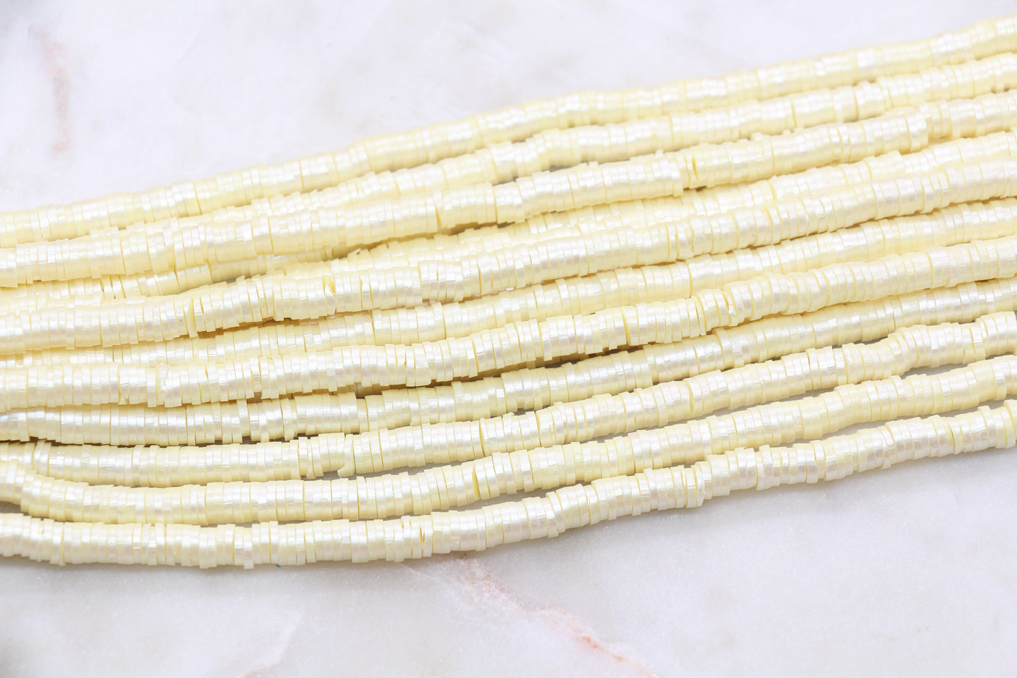 6mm Shimmer Light Yellow Polymer Clay Disc Beads, Yellow Heishi Beads, African Disc Beads, Vinyl Heishi, 16 inch Strand #98